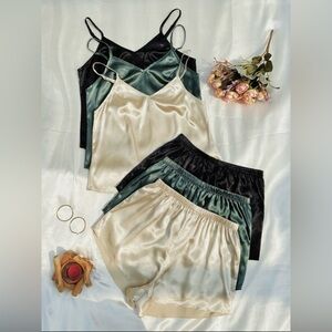 3pcs Solid Cami Top & Shorts PJ Set / Pajama Set